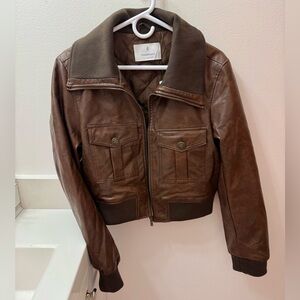NWT Brown Short Leather Effect Zip-up Jacket US L